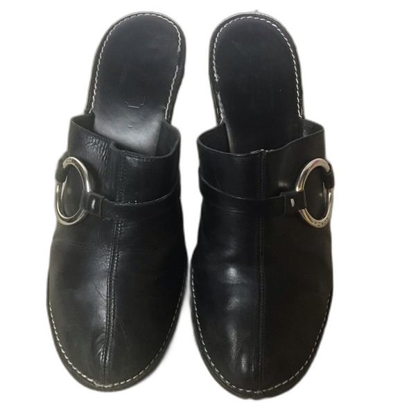 Coach Black Leather Mules with Silver Accent - Picture 3 of 6